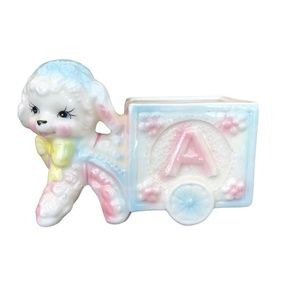 Vintage Baby Lamb With Alphabet Block Cart Planter 1950's Nancy Pew 73890